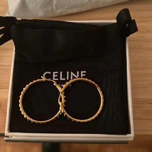 Brand new Celine gold tone pyramid studded hoops